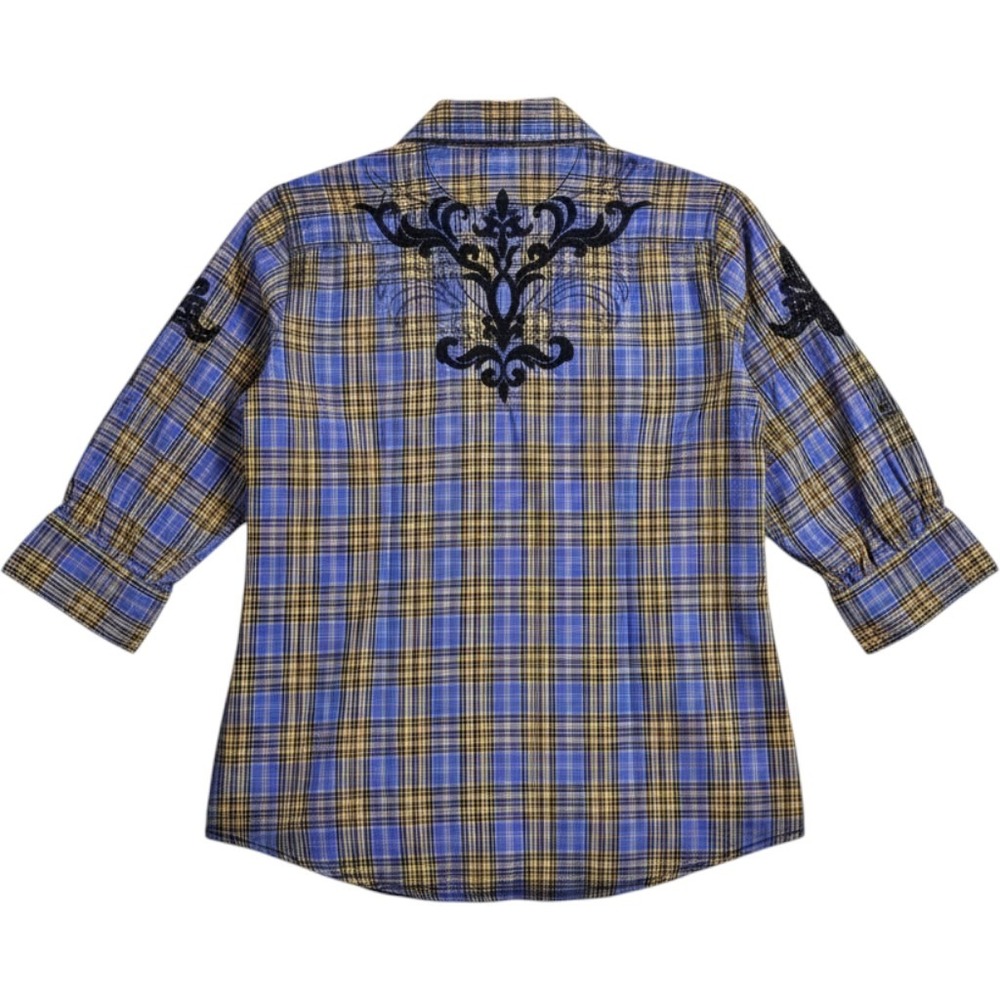 Roar Button Up Womens XL Purple Plaid Passion to Roar Embroidered Western Shirt